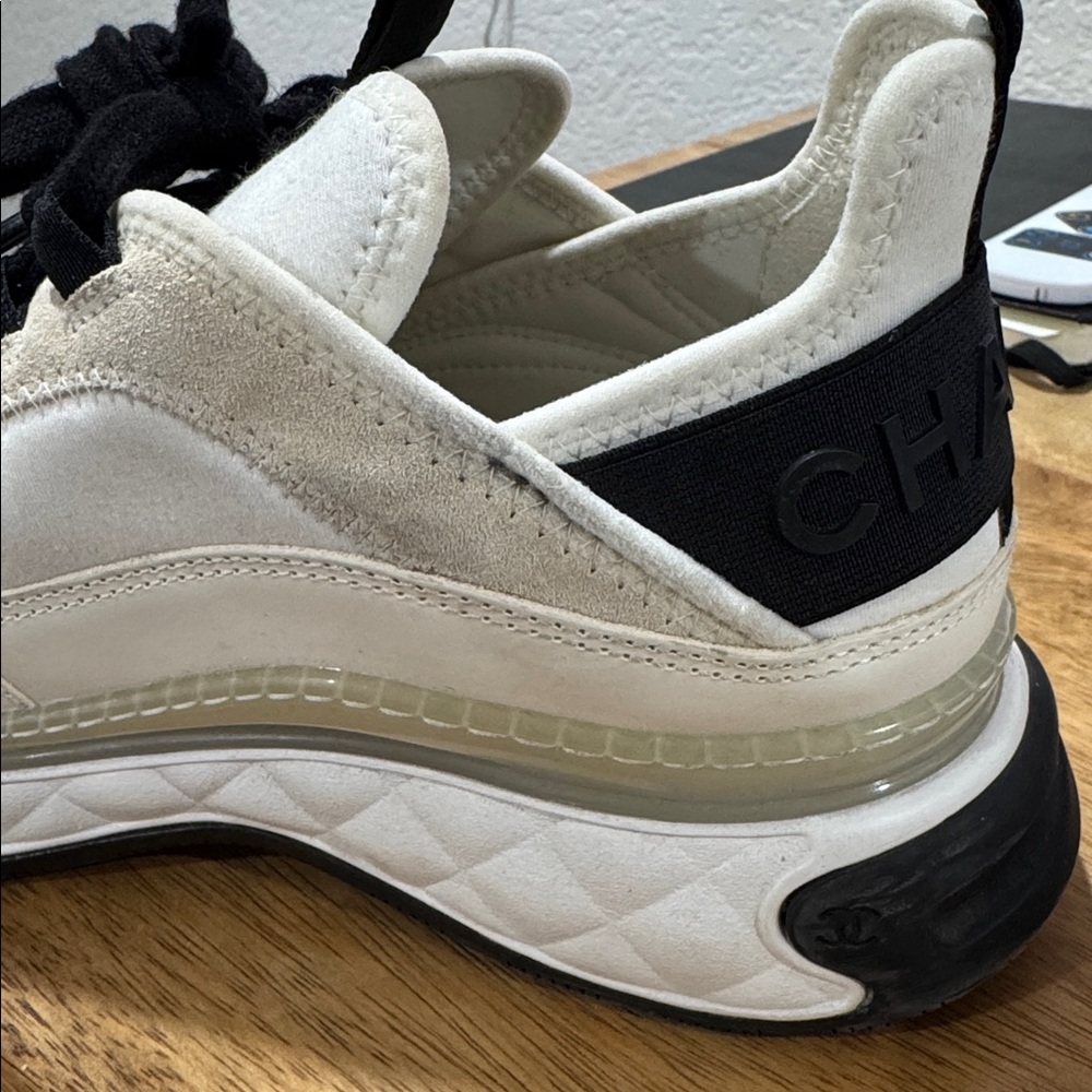 CHANEL White and Black Lace-Up Sneakers - Picture 11 of 11